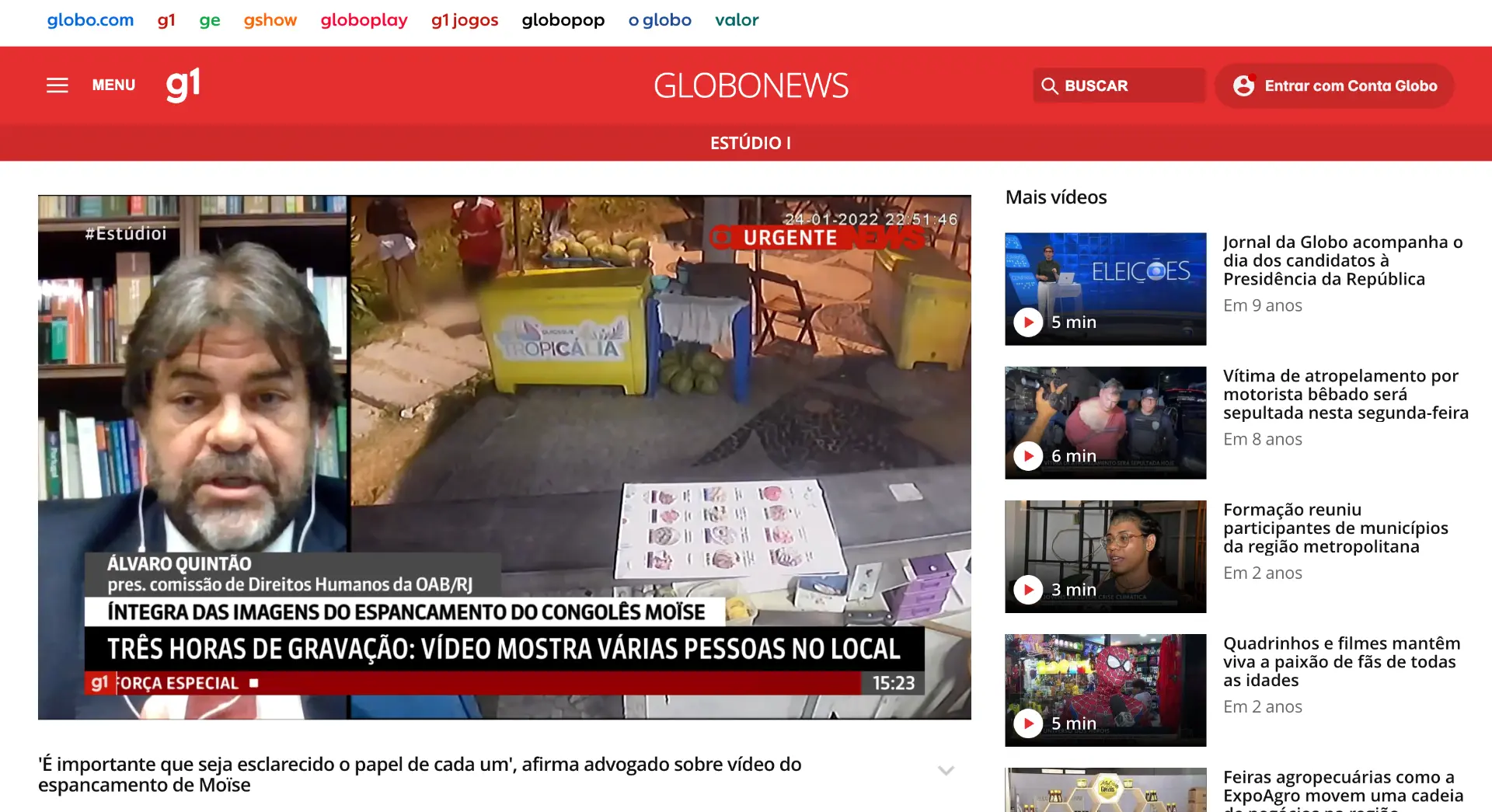 Participação no Estúdio i da GloboNews